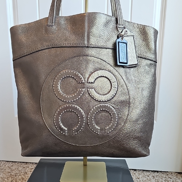 Coach Julia Op Art Metallic Bronze Leather Laura Embossed Tote - Picture 1 of 11